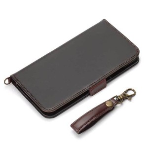iPhone 12/12Pro ケース ブラック 手帳型カバー PUレザー 高級感 フィンガーストラップ カードポケット シンプル おしゃれ PGA