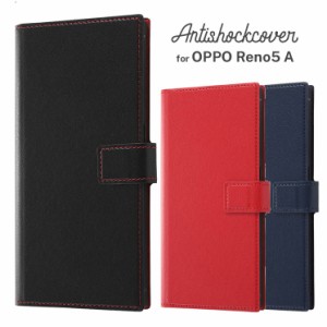 OPPO Reno5 A ケース ブラックレッド/ダークネイビー/レッド 手帳型 耐衝撃 カバー カードポケット 収納 マグネット スタンド シンプル 