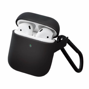 エレコム Airpods ケース   カバー シリコン ワイヤレス充電対応 カラビナ付き ブラック AVA-APSCBK