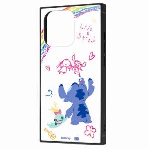 iPhone 13Pro ケース ディズニー リロ＆スティッチ/落書き 耐衝撃ハイブリッドカバー KAKU 四角 スクエア かわいい 可愛い おしゃれ オシ