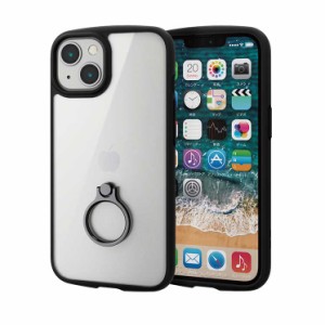 エレコム iPhone 13 ケース ブラック ハードカバー スマホリング付 クリア 透明 フレームカラー 薄型 軽量 スタンド シンプル おしゃれ 