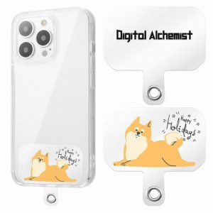 iPhone13pro ケース ストラップホルダー 付 クリア 透明 犬 柴犬 デジタルアルキミスト ロゴ パーツ ホルダー ホルダー ハイブリッド 耐