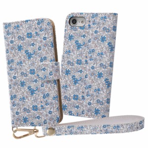 iPhone SE 第3世代 第2世代 8 7 ケース 花柄 ブルー 手帳型カバー フラワー クリアポケット カード収納 ハンドストラップ ルーペ付 マグ