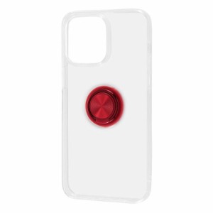 iPhone 14 Pro Max クリア スマホ ケース カバー リング 付 TPU ソフト クリア レッド スマホリング 透明 傷に強い 耐衝撃 頑丈 丈夫 ス