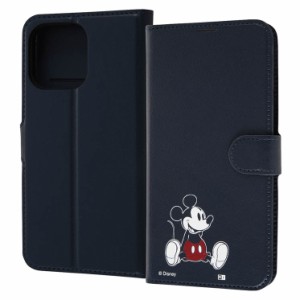 iPhone 14 Pro Max 手帳型 ケース ディズニー ミッキー マウス sitting おすわり スマホ カバー ネイビー ペア カード 収納 ポケット ス