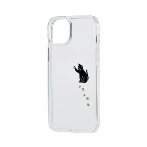 エレコム iPhone 14 Plus ケース カバー ハイブリッド 耐衝撃 衝撃吸収 軽量 Appleテクスチャ リンゴ アップル マーク イラスト 黒ネコ E