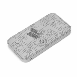 iPhone 14 Pro 手帳型 ケース トム と ジェリー カバー スマホケース おしゃれ かわいい カード ポケット 収納 グレー 背面 透明 クリア 