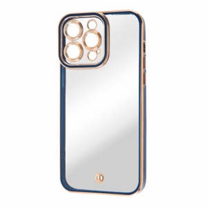 iPhone14ProMax ケース クリア x ネイビー x メタリック ゴールド TPU ソフト カメラ保護 カメラカバー エアクッション ストラップホール