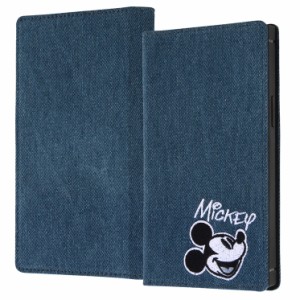 iPhone 14 Plus 手帳型 ケース ディズニー ミッキー マウス デニム ワンポイント 刺繍 スマホ カバー ネイビー カード 収納 ポケット 取