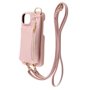 iPhone 15Plus ケース ショルダー ファスナーポケット ピンク 保護 スマホ カバー 斜め掛け ショルダーストラップ ポーチ