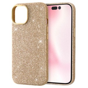 iPhone15 ケース キラキラ ラメ 塗装 ゴールド 保護 スマホ カバー アイフォン アイホン オープンレザー GLITZY SUGAR 星空