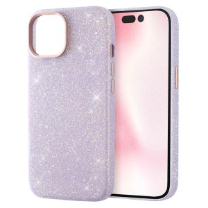 iPhone15 ケース キラキラ ラメ 塗装 ラベンダー 保護 スマホ カバー アイフォン アイホン オープンレザー GLITZY SUGAR 星空