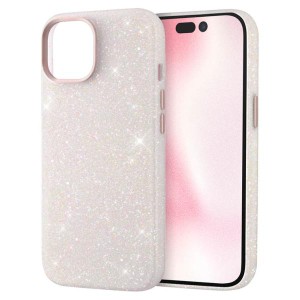 iPhone15 ケース キラキラ ラメ 塗装 ホワイト 保護 スマホ カバー アイフォン アイホン オープンレザー GLITZY SUGAR 星空