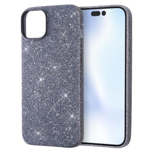 iPhone 15Plus ケース キラキラ ラメ 塗装 グレー ブルー 保護 スマホ カバー アイフォン アイホン GLITZY SUGAR 星空