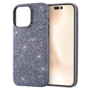 iPhone 15ProMax ケース キラキラ ラメ 塗装 グレー ブルー 保護 スマホ カバー アイフォン アイホン GLITZY SUGAR