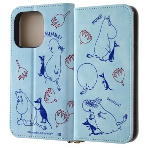 iPhone15Pro ３眼 手帳型 ケース ムーミン ブルー カバー PU レザー 耐衝撃 カード 収納 ポケット ストラップホール 付 スタンド