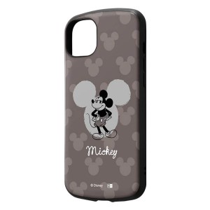 iPhone15Plus ケース ディズニー ミッキーマウス グレー モノクロ 耐衝撃 ハイブリッド 保護 アイフォン アイホン キャラクター