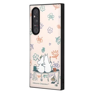 Xperia1V ケース ムーミン 達のお絵描き ベージュ スマホ カバー キャラクター グッズ エクスペリア 耐衝撃絵描き