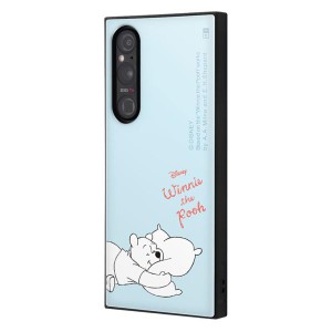 Xperia1V ケース ディズニー プーさん 水色 ミズイロ スマホ カバー キャラクター グッズ 耐衝撃 ハイブリッド