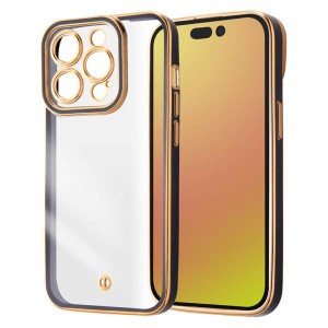 iPhone15Pro ３眼 ケース クリア ブラック ゴールド メタリック フレーム 透明 耐衝撃 無地 カメラ 保護 カバー ソフト TPU