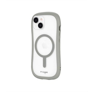 iPhone 15 14 ケース クリア 透明 ライト グレー ストラップホルダー 付 MagSafe対応 耐衝撃 スマホ カバー くびれ