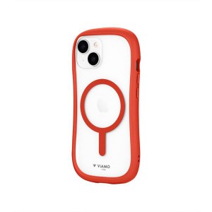 iPhone 15 14 ケース クリア 透明 レッド ストラップホルダー 付 MagSafe対応 耐衝撃 スマホ カバー くびれ
