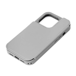 iPhone15Pro ケース 手帳 背面 クリア 透明 グレー カード 収納 ポケット カバー アイフォン アイホン 逆開き バックフリップ