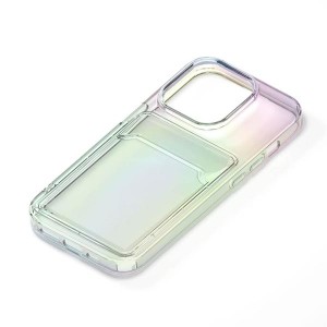 iPhone15Pro ケース 背面ポケット付き クリア 透明 オーロラ カード 収納 ポケット カバー アイフォン アイホン クリアポケットケース