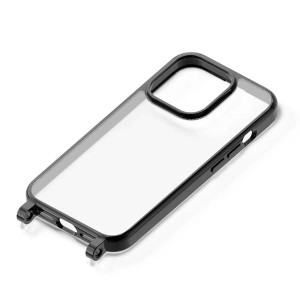 iPhone15Pro ケース クリア 透明 ブラック ショルダーストラップホール付 ハイブリッド シンプル 無地 カバー アイフォン アイホン