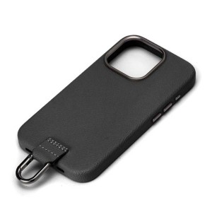 iPhone15Pro ケース PU レザー ブラック ストラップホルダー リング 付 シンプル 無地 スマホ カバー アイフォン アイホン