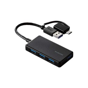 USB ハブ USB3.1 Gen1 USB-Aコネクタ Type-C 変換アダプター付 USB-Aポート ×4 バスパワー 超薄型 ケーブル長10cm ブラック