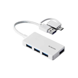 USB ハブ USB3.1 Gen1 USB-Aコネクタ Type-C 変換アダプター付 USB-Aポート ×4 バスパワー 超薄型 ケーブル長10cm ホワイト