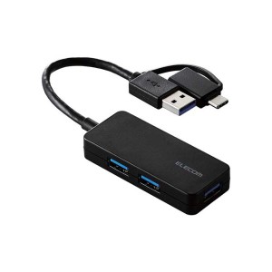 USB ハブ USB3.1 Gen1 USB-Aコネクタ Type-C 変換アダプター付 USB-Aポート ×3 バスパワー コンパクト ケーブル長10cm ブラック