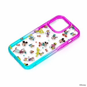 iPhone15Pro ケース ディズニー ミッキー フレンズ クリア 透明 グラデーション フレーム ハイブリッド スマホ カバー アイフォン アイホ