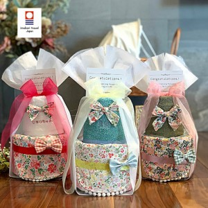 おむつケーキ 今治タオル cocochiena 女の子用 ヘアバンド リボン 出産祝い 名前入り イニシャル 刺繍 今治タオル オムツケーキ リバーシ