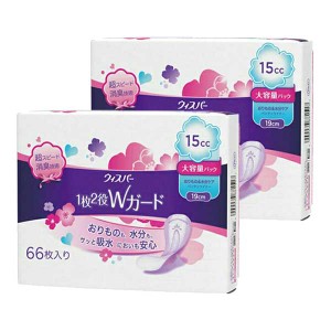 P&G ウィスパー 1枚2役 Wガード おりもの&水分ケア パンティライナー 15cc 66枚 敏感肌 低刺激 生理用品 おりものシート 女性用 吸水ケア