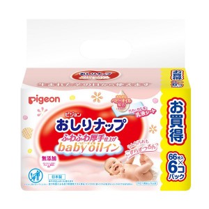 おしりナップ ふわふわ厚手仕上げ ベビーオイルイン 66枚入り×6個パック お尻拭き ウエットティシュ ノンアルコール ベビーオイル 厚手 