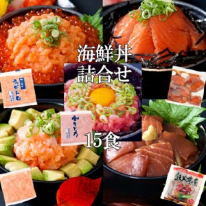 大人気の海鮮丼をどっさり★海鮮丼詰合せ計１５食 （マグロ漬け3p・ネギトロ3P+サーモンネギトロ3p+トロサーモン3p+イカサーモン3P）