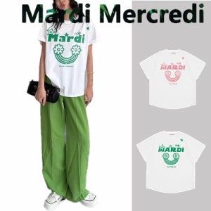 MARDI MERCREDI マルディ メクルデ Tシャツ レディース 花柄 おしゃれ トップス 半袖 丸ネック ロゴＴシャツ コットン カジュアル 可愛