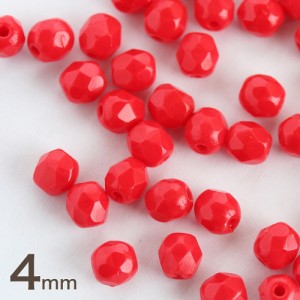 チェコビーズ FP ファイヤーポリッシュ 4mm オペークレッド 約30個 チェコガラス ビーズ パーツ ピアス アクセサリーパーツ