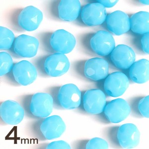 チェコビーズ FP ファイヤーポリッシュ 4mm オペークライトブルー 約30個 青 水色 チェコガラス ビーズ パーツ ピアス アクセサリーパー