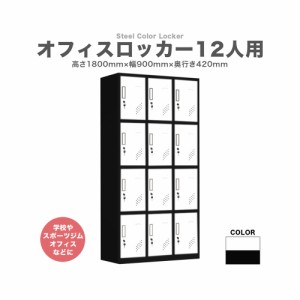 ロッカー 12人用 鍵付き スチールロッカー 高さ1800mm 横幅900mm 奥行420mm オフィス 学校 スポーツジム 更衣室 カラーロッカー (ホワイ