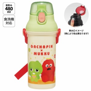 水筒 直飲み プラスチック 大容量 480ml 食洗機対応 キッズ 幼児 ワンタッチ skater スケーター PSB5SANAG ガチャピン ムック ガチャムク