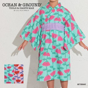 浴衣ワンピース キッズ オーシャンアンドグラウンド ガールズ 女の子 OCEAN&GROUND ウエストキリカエ 90-140cm 4412701