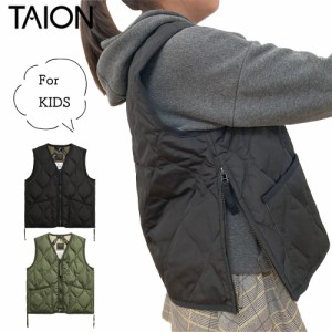 ダウンベスト キッズ ミリタリー Vネックジップ タイオン 体温 TAION DOWN VEST TAION-K001ZML-1 TAION-Y001ZML-1