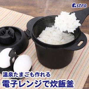 アストロ 電子レンジ炊飯器 ブラック 日本製 抗菌 備長炭配合 食洗機対応 0.5〜1合炊き 温泉卵も作れる おひつ ご飯が炊ける 510-49