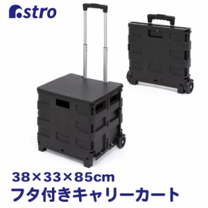 折りたたみ キャリーカート ふた付き ブラック 耐荷重約25kg コンテナキャリー 買い物カート ショッピングカート アストロ 530-22