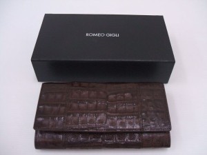 #ROMEO GIGLI クロコダイル ワニ革 Henglong croco 折財布 定価35000円 BURGUNDY 長財布 エンジ ロメオジリ【中古】1-0412G∞