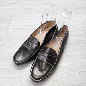 TOD’S ドライビングシューズ 40 ローファー ブラック シルバー レディース トッズ【中古】4-0205G◎