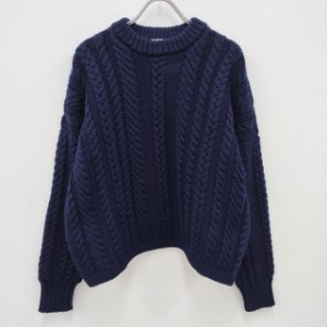 Guernsey Woollens クルーネックアランセーター ケーブル編み サイズ36 ニット ネイビー レディース ガンジーウーレンズ【中古】3-1005T